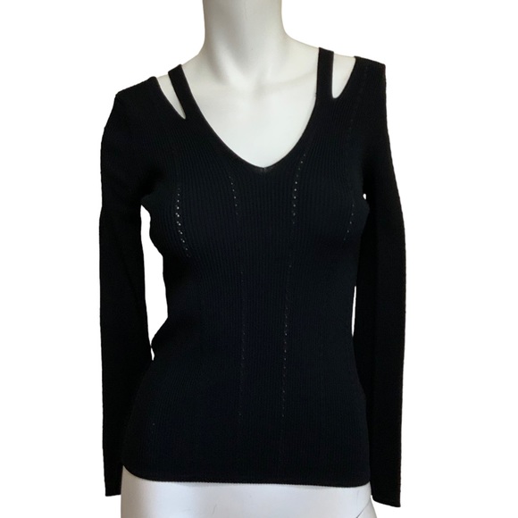 Sandro Paris Nolwene Eyelet Detail Cutout Black Sweater sz 1=S - Picture 1 of 10